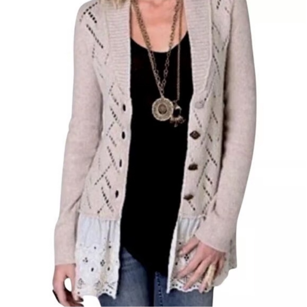 Free People Cream Lace Trim Cardigan LIKE NEW